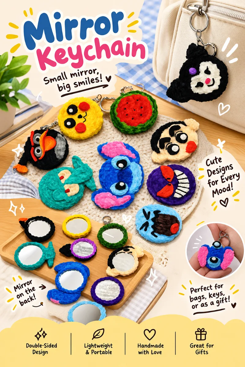 🧸✨ Handmade Fuzzywire Mirror Keychain